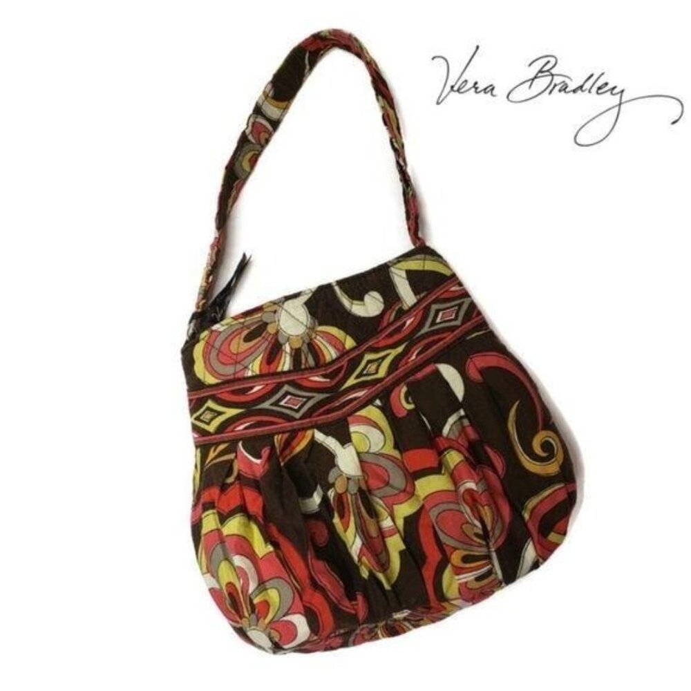 Vera Bradley Puccini Hannah Bag Brown Orange Gold Yellow White 8" bag retro